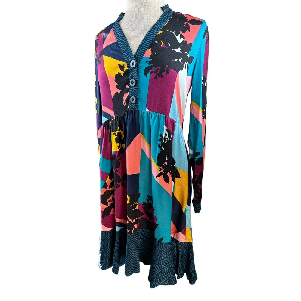 Anthropologie Maeve Gillian Abstract Shirtdress Blue Black Shirt Dress Size XS - Picture 13 of 14